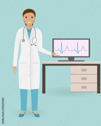 Doctor cardiologist standing with cardiological medical equipment. Doctor specialization concept.