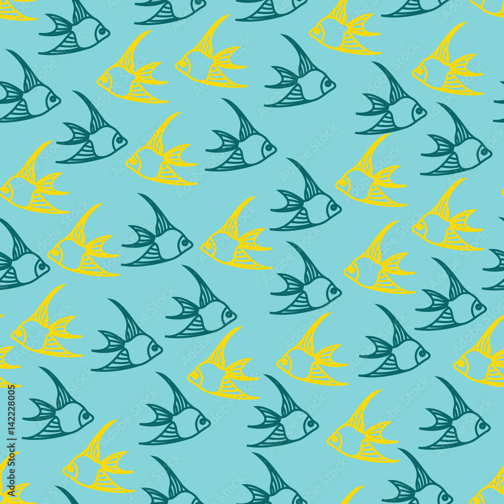 Fototapeta premium Vector seamless pattern with line fishes