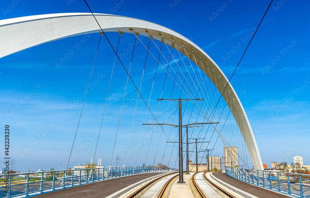 Obraz premium Citadelle Bridge across Bassin Vauban for trams and bicycles. Strasbourg - France