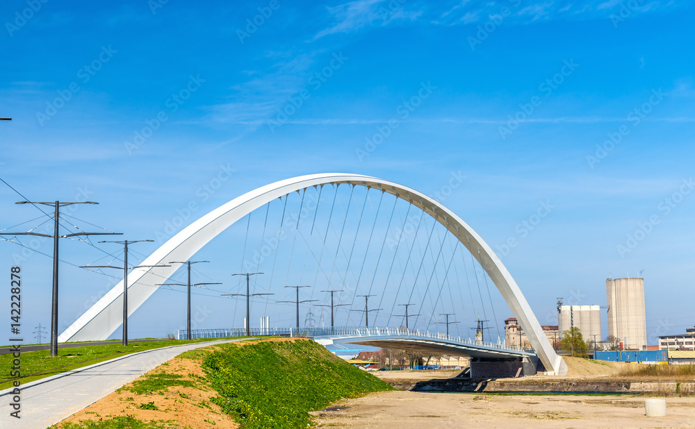 Citadelle Bridge across Bassin Vauban for trams and bicycles. Strasbourg - France