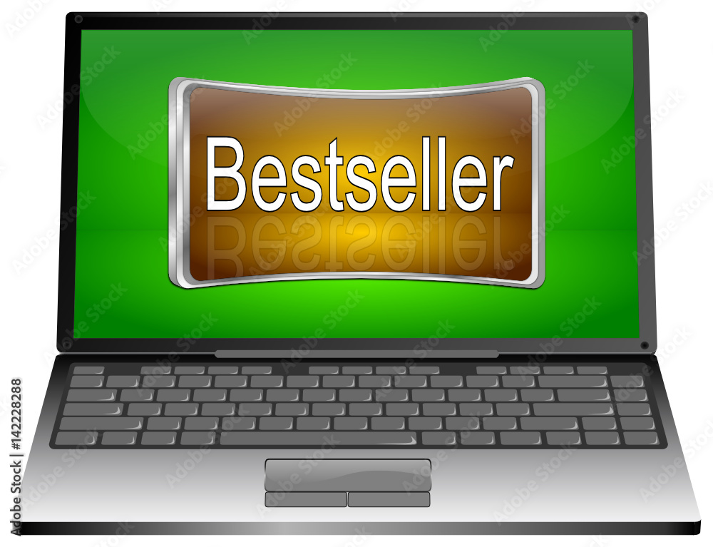 Laptop computer with Bestseller button - 3D illustration Laptop computer with Bestseller button - 3D illustration