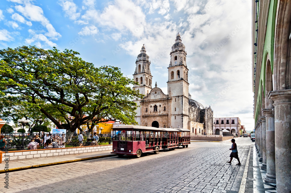 Naklejka premium square and Cathedral in Campeche, Mexico