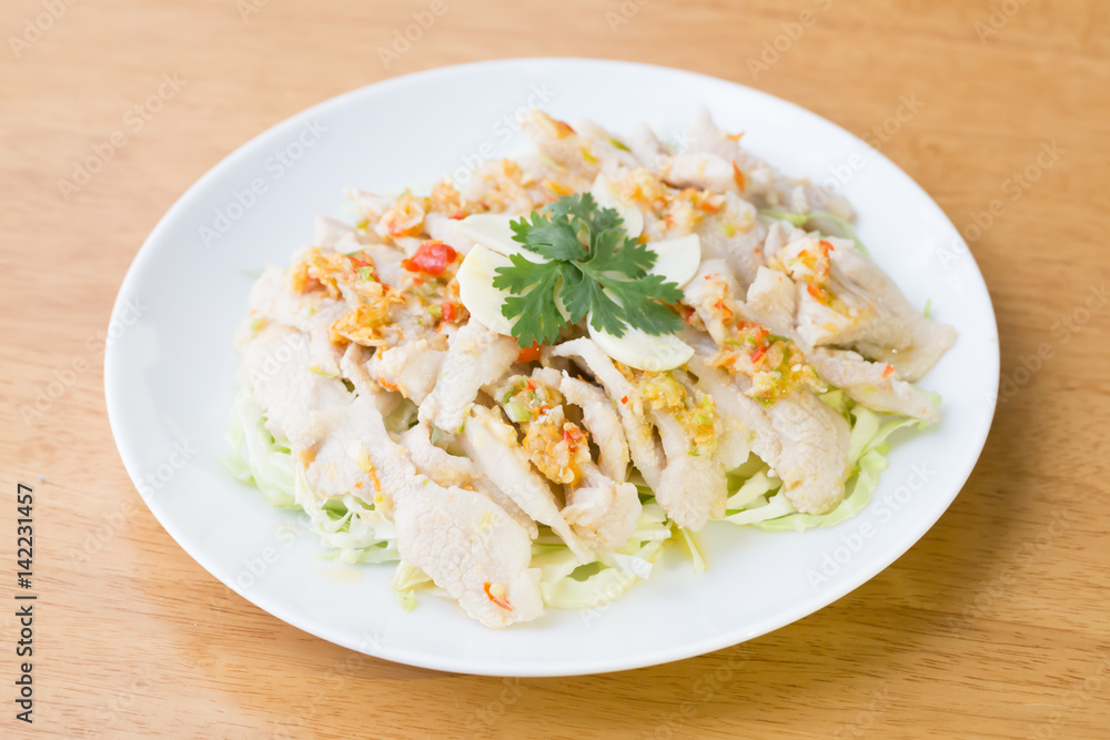 Boiled Pork with Lime Garlic and Chili Sauce, Thai food Boiled Pork with Lime Garlic and Chili Sauce, Thai food