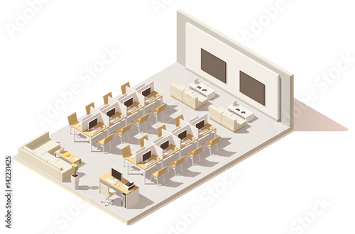 Vector isometric low poly internet cafe