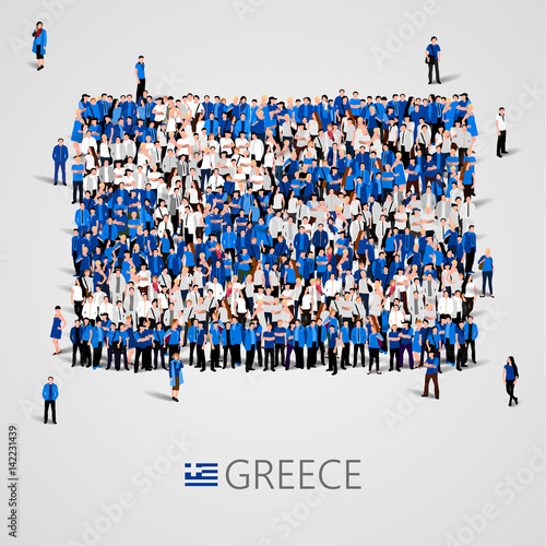 Large group of people in the shape of Greece flag. Hellenic Republic.