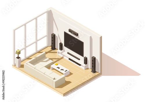 Vector isometric low poly living room icon