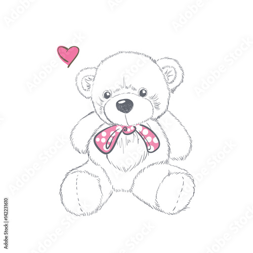 Doodle Illustration with doodle Valentine teddy bear