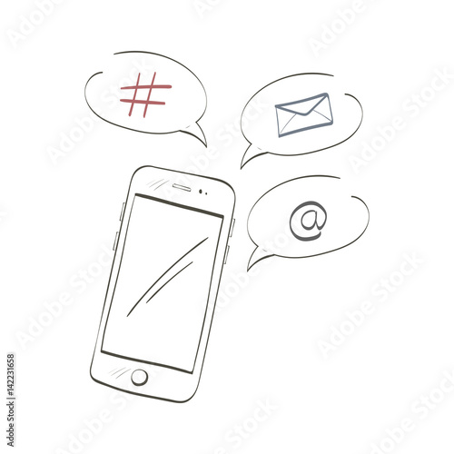 Illustration with doodle smartphone and network icons