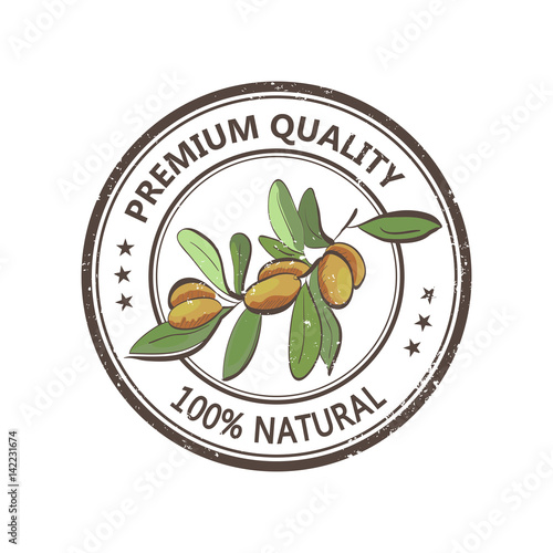 Illustration with natural olive oil grunge stamp
