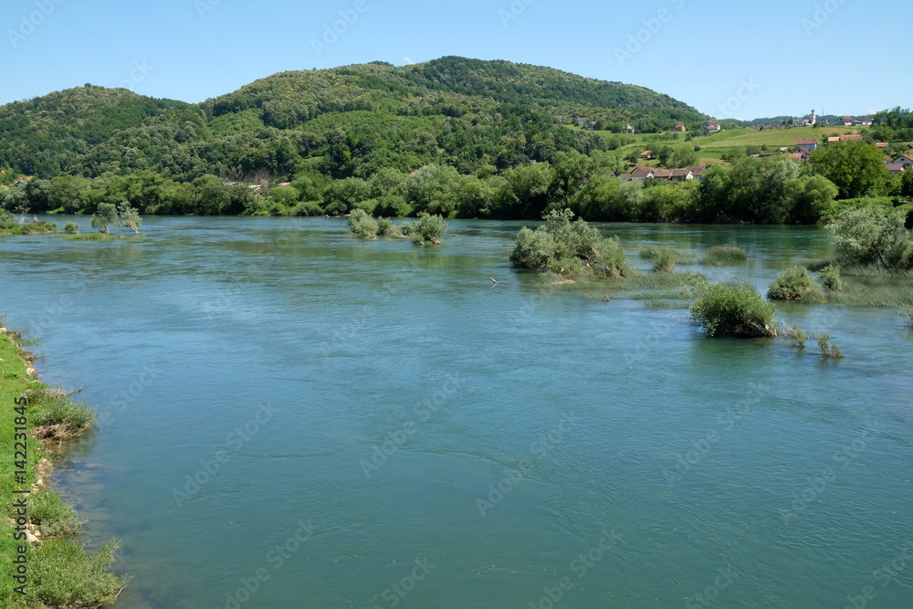 River Una on a summer day in Hrvatska Kostajnica, Croatia