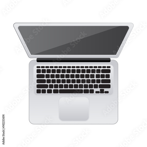 Vector realistic laptop icon top view. Blank screen and keys. Isolated icon