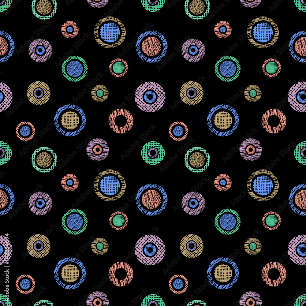 Seamless vector geometrical pattern with circles pastel endless background with hand drawn textured geometric figures. Graphic illustration, print for wrapping, background, cover, surface