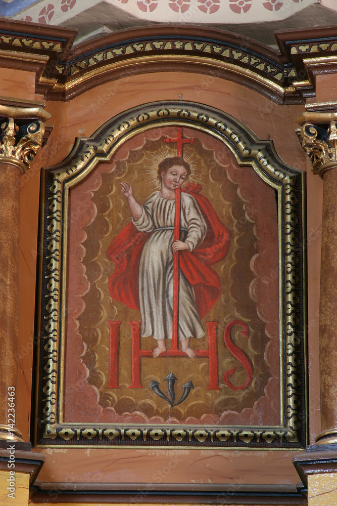 Saint Michael altarpiece in Parish Church of Saint Martin in Martinska Ves, Croatia on June 03, 2011.