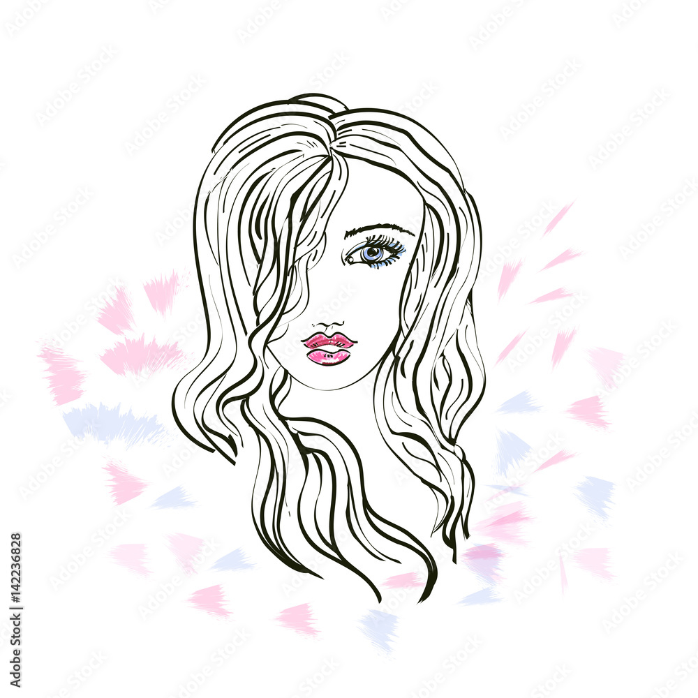 Fashion Model r Hair Style, Woman Long Waving Hairstyle for banner, logo,  print Stock Vector | Adobe Stock