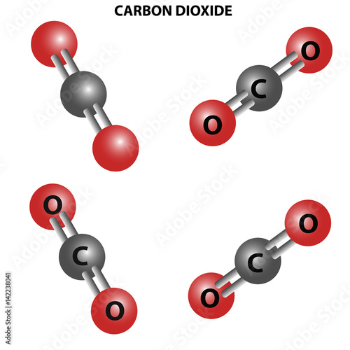 CO2 Carbon dioxide molecule. Chemical Structure.Four views