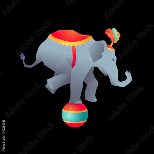 Circus trained wild animals performance isolatedGradient elephant balances on the ball