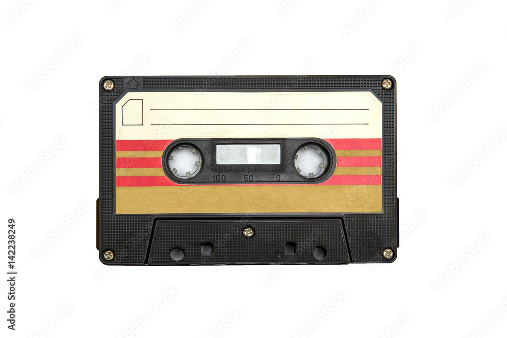 Vintage audio cassette isolated white background