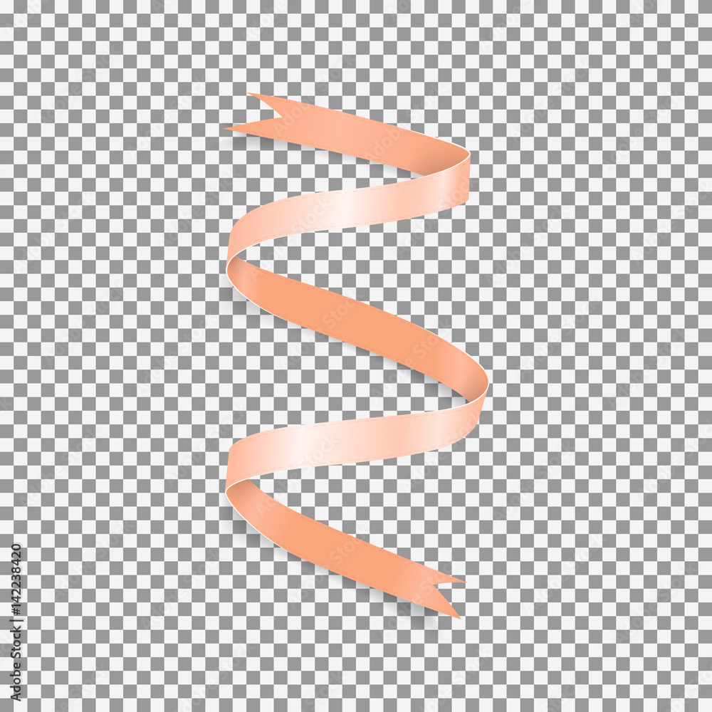 Peach satin ribbon isolated on transparent backdrop. Vector ...