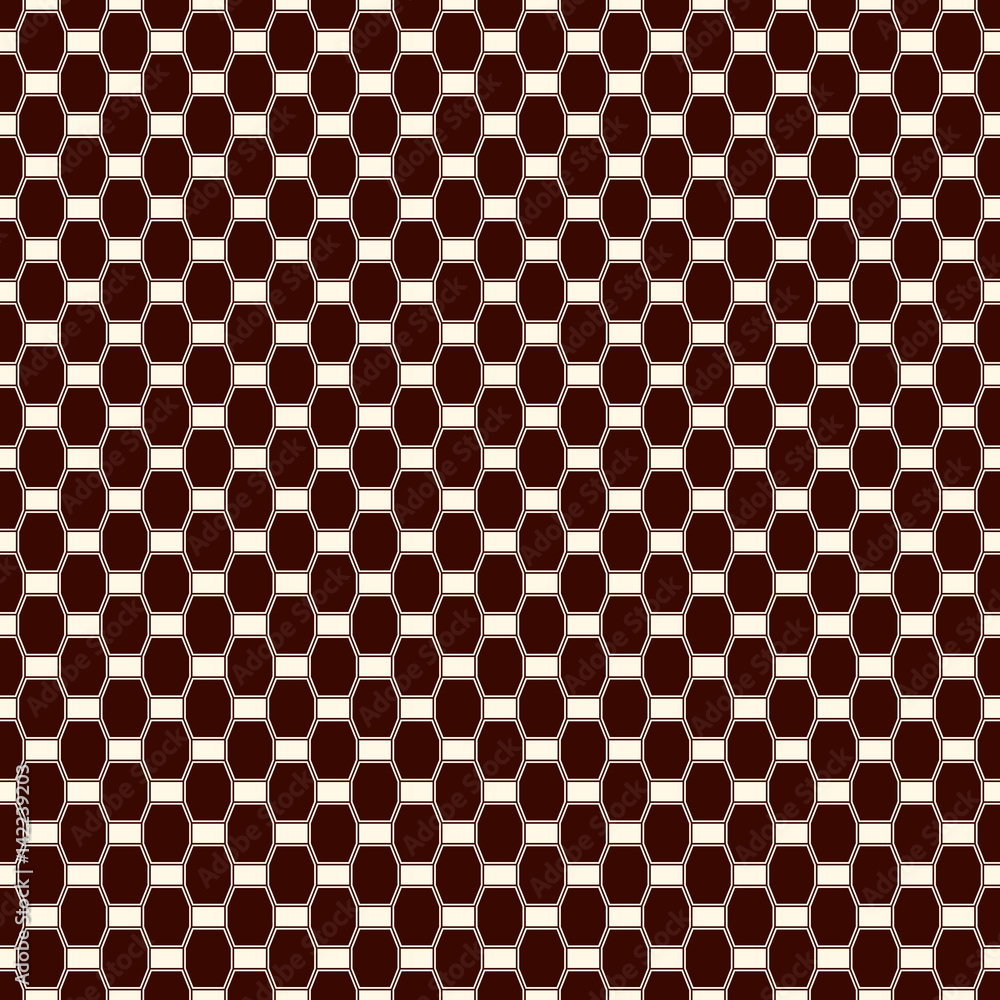 Seamless pattern with vertical braid ornament. Outline octagons tile surface background. Symmetric geometric motif.