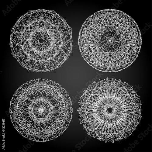 Set of white guilloche, decorative elements, black and white