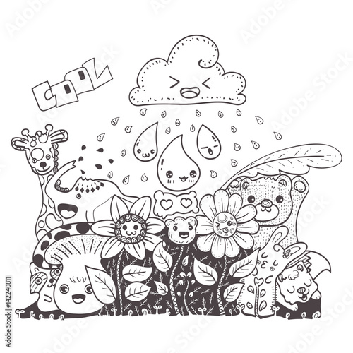doodle the flowers with friends hand drawn vector illustration for kid t-shirt print, greeting and invitation card