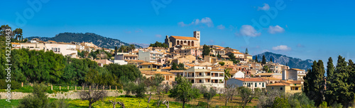 Spain Majorca island idyllic panorama view of the mediterranean mountain village Selva
