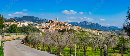 Idyllic view of the mediterranean mountain village Selva on Majorca Spain, Balearic Islands