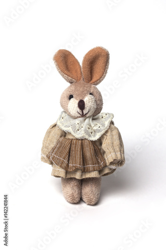 Cute bunny doll over a white background