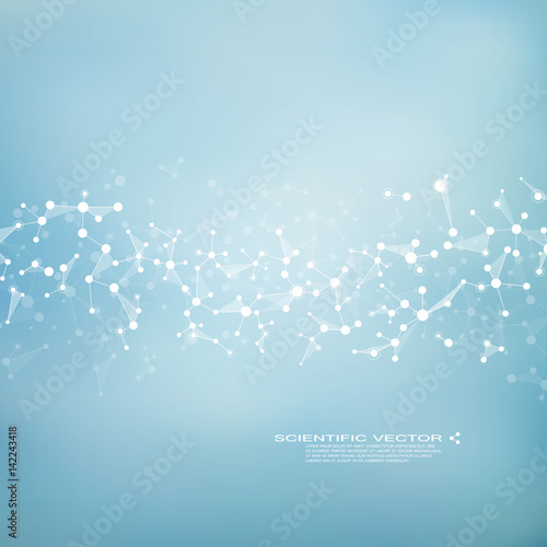 Molecule DNA and neurons vector. Molecular structure. Connected lines with dots. Genetic chemical compounds. Chemistry, medicine, science, technology concept. Geometric abstract background.
