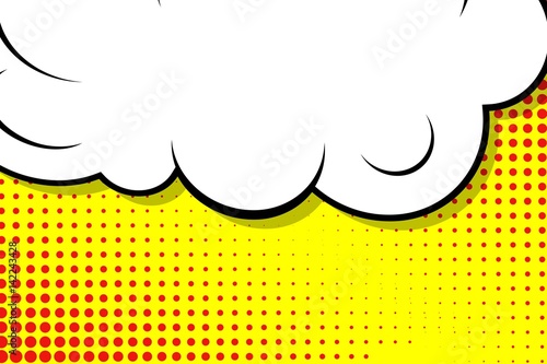 Abstract creative concept vector comic pop art style blank, layout template with clouds beams and isolated dots background. For sale banner, empty speech bubble set, illustration halftone book design.