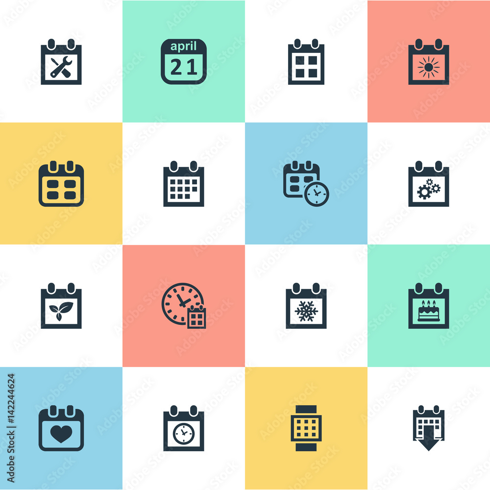 Vector Illustration Set Of Simple Calendar Icons. Elements Almanac