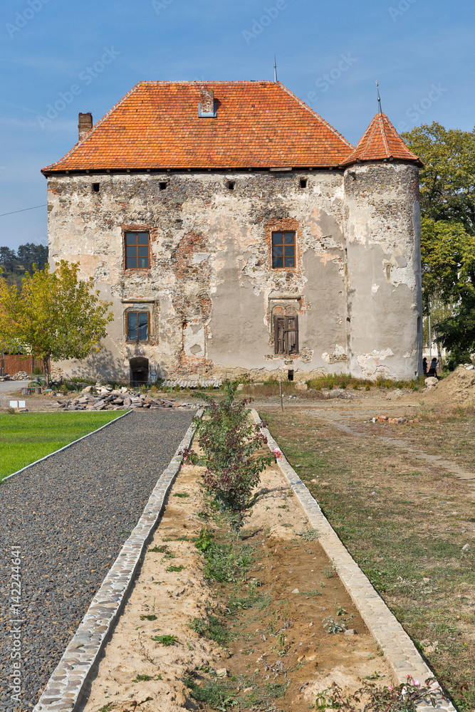 Abandoned medieval castle Saint Miklosh, Chinadievo, Western Ukraine.