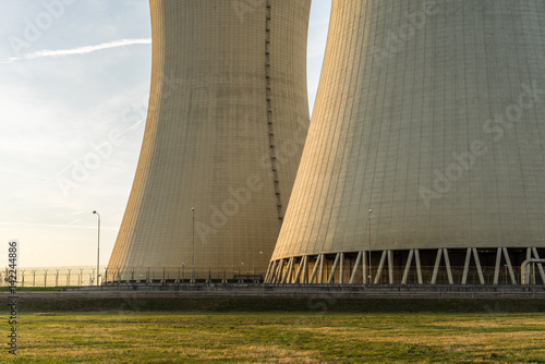 Detail of nuclear power plant. Cooling towers.