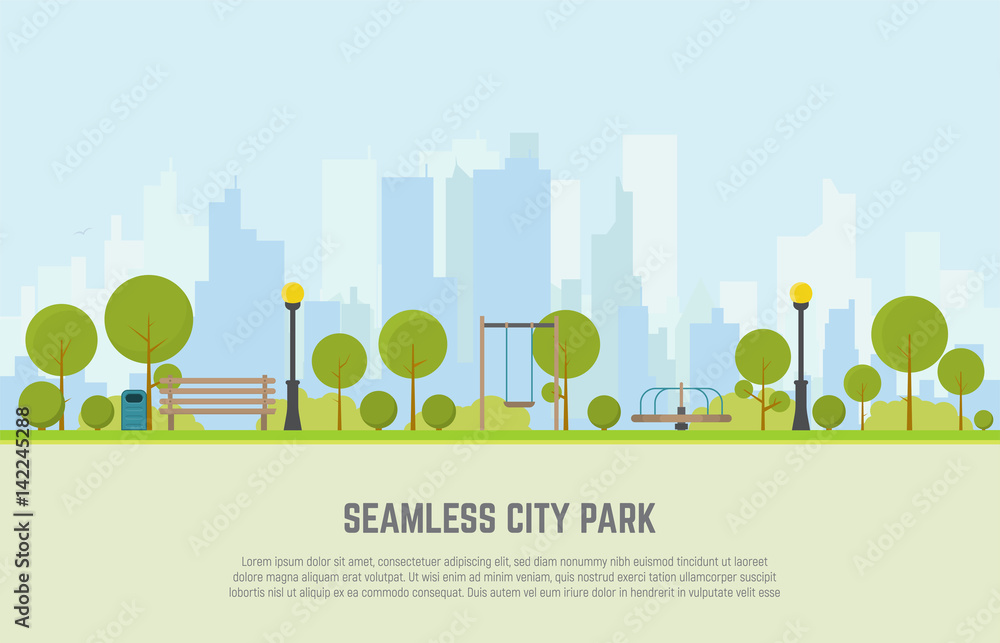 City park seamless background - obrazy, fototapety, plakaty 