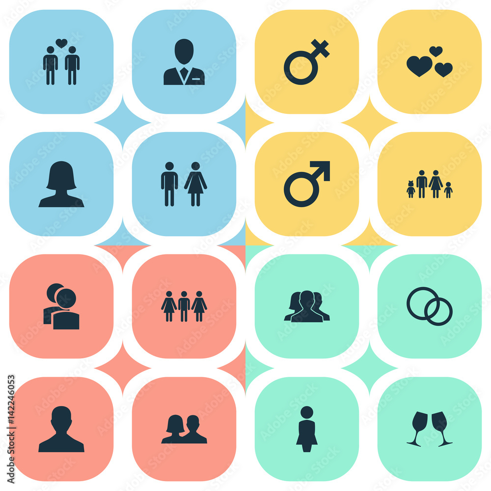 Vector Illustration Set Of Simple Icons. Elements Spouse, Male, Double