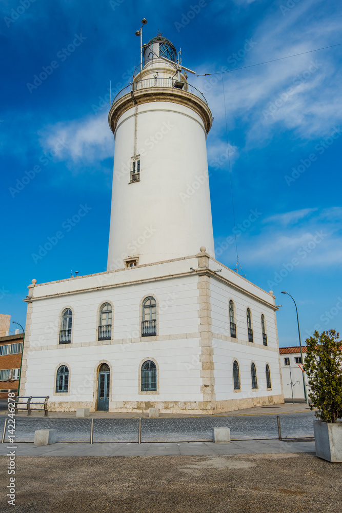 Lighthouse on pier in Malaga,Spain