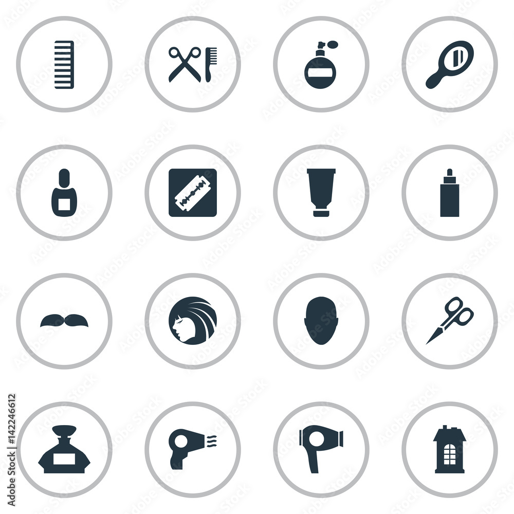 Vector Illustration Set Of Simple Barber Icons. Elements Reflector