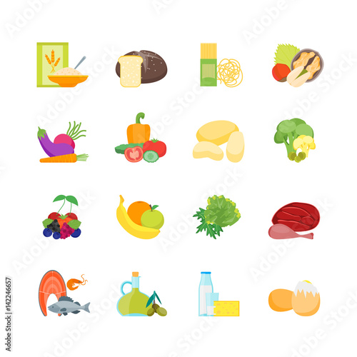 Cartoon Color Healthy Food Set. Vector