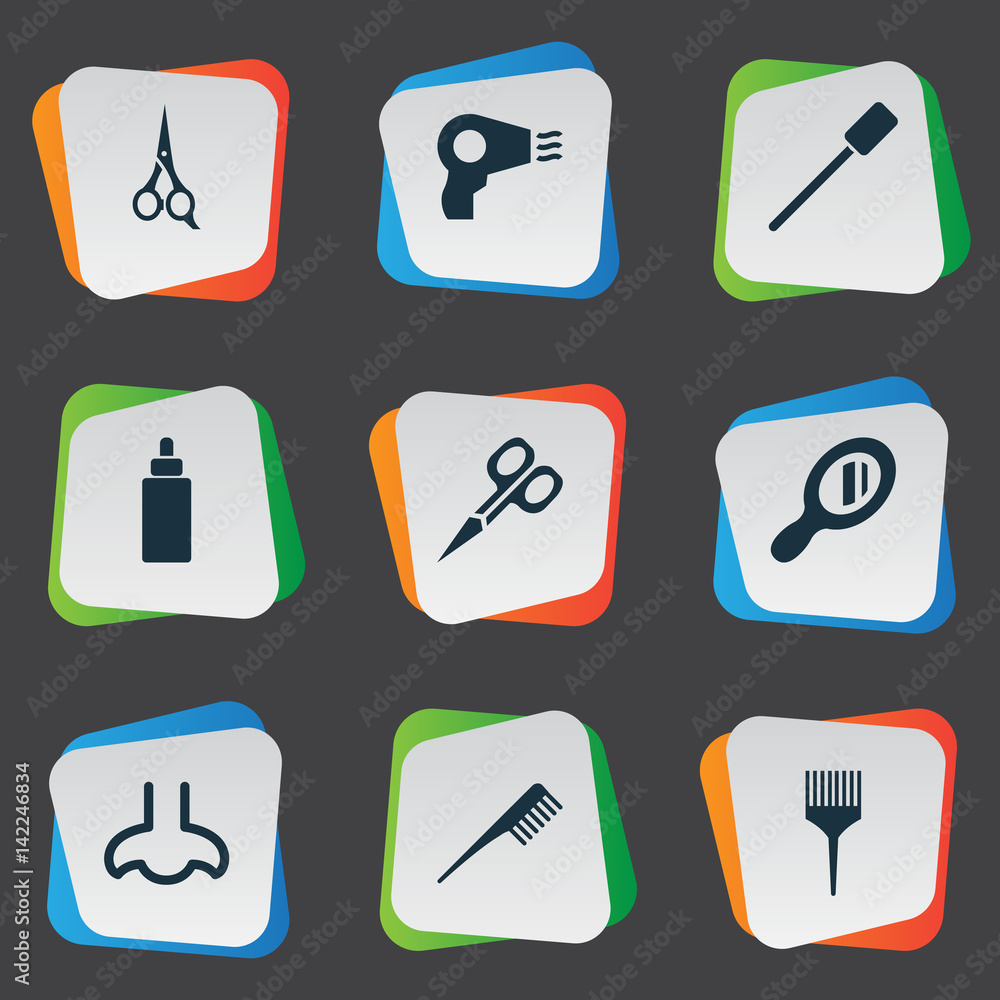 Vector Illustration Set Of Simple Cosmetics Icons. Elements Blow Dryer