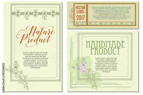 Vector flowers vintage labels on different versions.