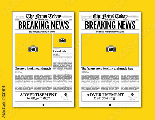 vintage newspaper template designs on yellow background photo