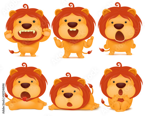 Fototapeta Naklejka Na Ścianę i Meble -  set of emoji lion cat cartoon character