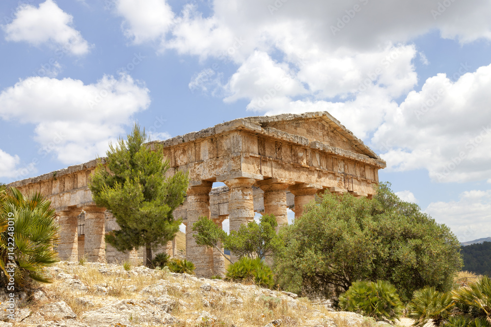 Ancient Greek Doric temple of Segesta on a hill, Sicily, Italy
