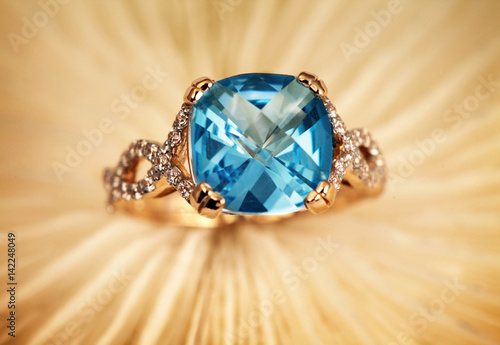 Elegant jewelry rings with gem stone blue topaz