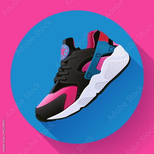 fitness sneakers shoes for training running shoe flat design with long shadow