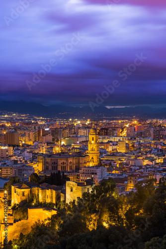 Malaga cathedral and cityscape at twilight © marcin jucha