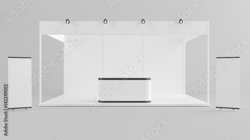 White creative exhibition stand design. Booth template. Corporate identity 3d rendering