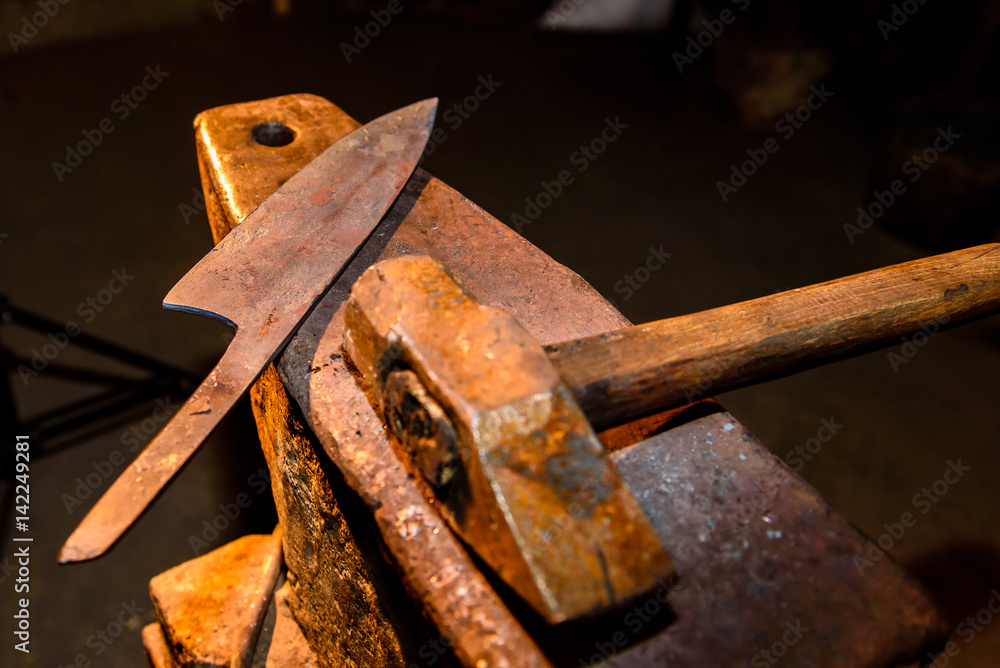 Forge, anvil, knife making. Forge, anvil, knife making.