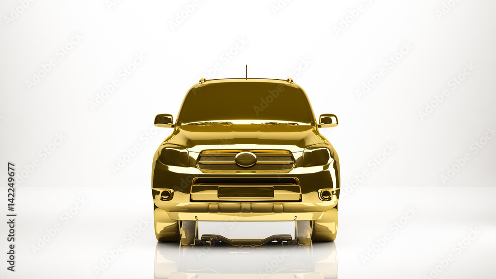 Obraz premium golden 3d rendering of a car inside a studio