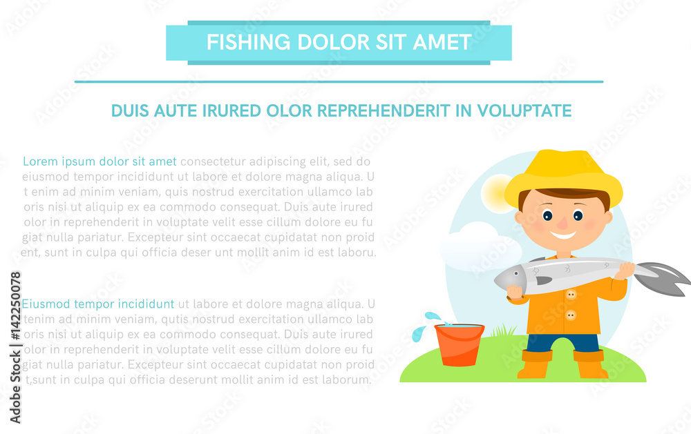 Poster with fisherman and fish. Poster with fisherman and fish.